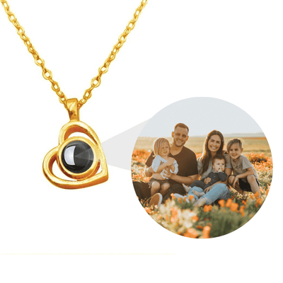 Gold heart projection necklace with customised image in silver by TrulyMineCo. Made of quality 925 Silver and plated with 18K Gold