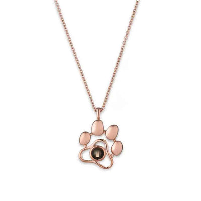 Pet projection necklace in rose gold by TrulyMineCo. Made of durable stainless steel and plated with 18K rose gold