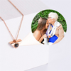 Minimalist triangle photo projection necklace with customised image in rose gold by TrulyMineCo. Made of durable stainless steel or premium 925 silver and plated with 18K rose gold