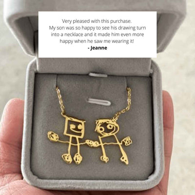 Children Drawing to Necklace in Gold Review by TrulyMineCo. Personalised gift made of durable stainless steel and plated with 18K gold